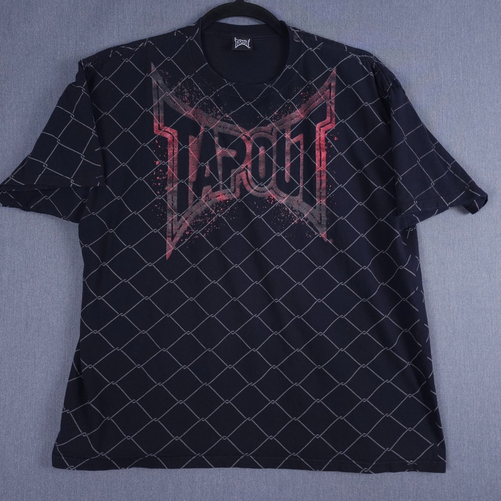 Tapout T-Shirt Mens XXL Black All Over Print Chain Fence MMA Cage Y2K UFC 2XL